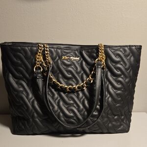 Betsey Johnson Black Quilted Tote Purse Bag with Gold Hardware